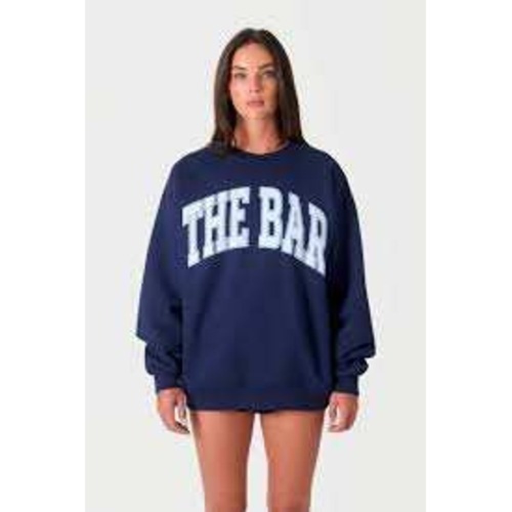 092 The Bar Chenille Logo Sweatshirt Black Crewneck Varsity Pullover Medium